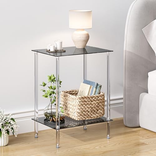 Tempered Glass Side Table, 2-Tier Acrylic End Table