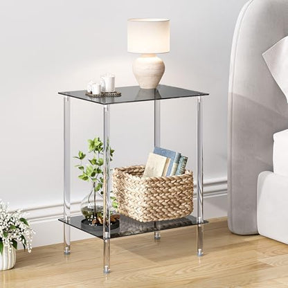 Tempered Glass Side Table, 2-Tier Acrylic End Table