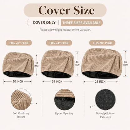 Storage Pouf Cover, No Filler, Corduroy, Light Camel, 24 Inch