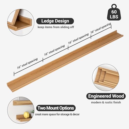 Picture Ledge Shelf, 72 Inch Oak Floating Shelves Set of 3