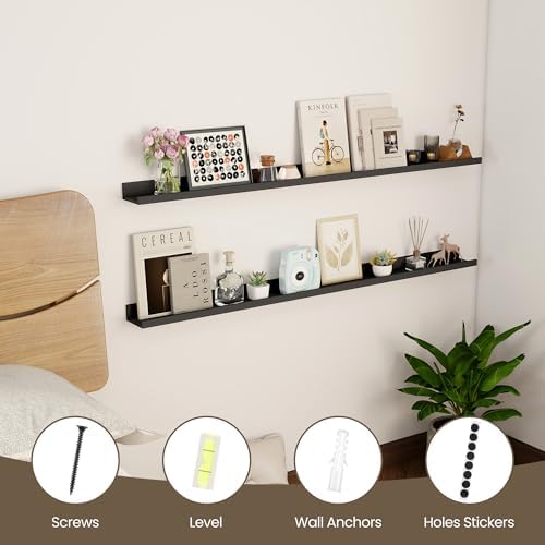 48 Inch Floating Shelves, Black Picture Ledge Shelf Set of 2