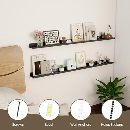 48 Inch Floating Shelves, Black Picture Ledge Shelf Set of 2