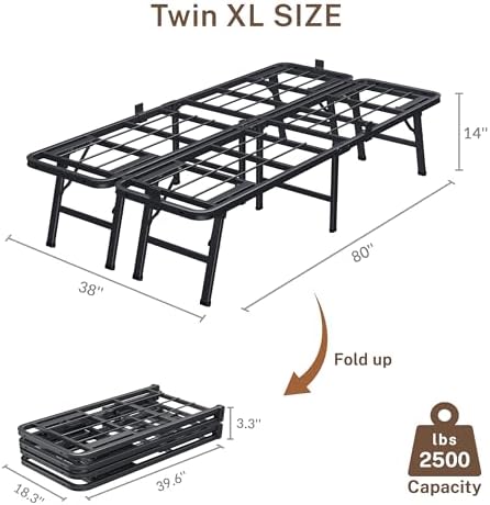 VIPSHOW 14 Inch Twin XL Metal Folding Bed Frame,Tool-Free Assembly Platform