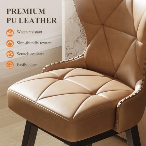 MALOL Swivel Counter Height Bar Stools Set of 6, Tall Faux Leather Barstools, Modern Bar Chairs with Solid Back and Wood Legs for Kitchen Island，Brown