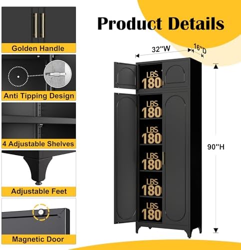 SteeLoong 90"Metal Pantry Storage Cabinet with Doors & 4 Adjustable Shelves