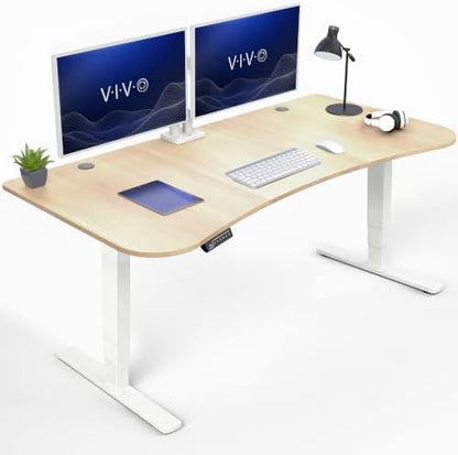 VIVO Electric Standing Desk, Smooth 3-Piece 63" x 32" Light Wood Top