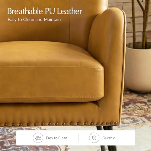 HULALA HOME Faux Leather Accent Chair, Yellow