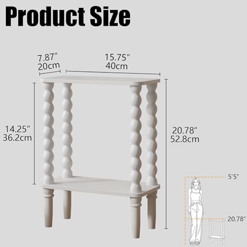 Narrow Side Table Small End Table for Small Spaces White