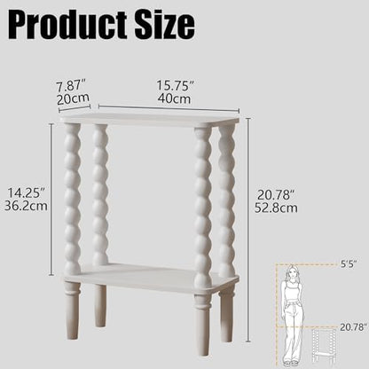 Narrow Side Table Small End Table for Small Spaces White
