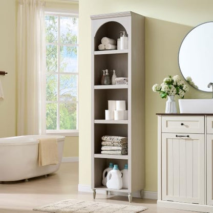 IFBUY 76" Arched Bathroom Storage Cabinet, Narrow Arch Cabinet, Light Grey