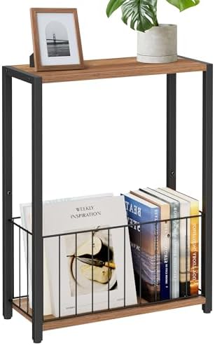 Homleke Narrow Side Table with Magazine Holder, Skinny End Table