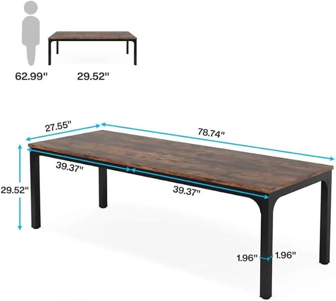 Practical Computer Desk,Rectangle Conference Table,Executive Desk(Only Table) (Black + Rustic Brown + MDF+Iron)