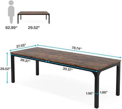 Practical Computer Desk,Rectangle Conference Table,Executive Desk(Only Table) (Black + Rustic Brown + MDF+Iron)