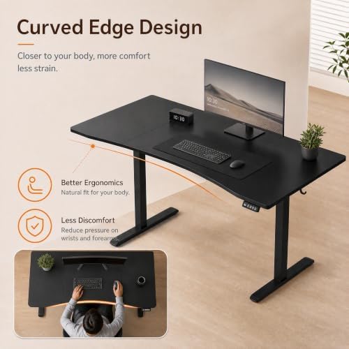 Grandder 63x32 Electric Standing Desk, Curved Black Desktop