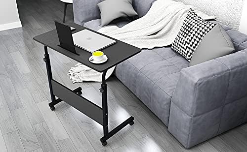 soges 31.5 inches Mobile Side Desk with Tablet Slot Height Adjustable Laptop Cart Stand Portable Laptop Desk Workstation with Wheels Black CXYM-5/3-80BB