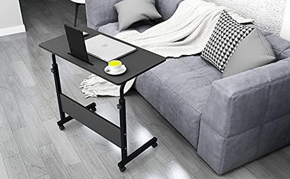 soges 31.5 inches Mobile Side Desk with Tablet Slot Height Adjustable Laptop Cart Stand Portable Laptop Desk Workstation with Wheels Black CXYM-5/3-80BB