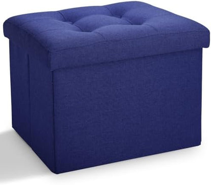 LINMAGCO Ottoman with Storage Small Foot Rest Stool Under Desk Stool Short Folding Footrest for Living Room Bedroom Home Office Dorm Dark Navy 17X13X13IN