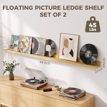 Picture Ledge Shelf, 44'' Oak Floating Shelves with Lip Set of 2