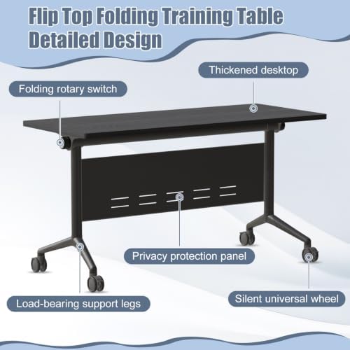 Folding Conference Room Tables with Wheels, Black 6Pack Training Tables