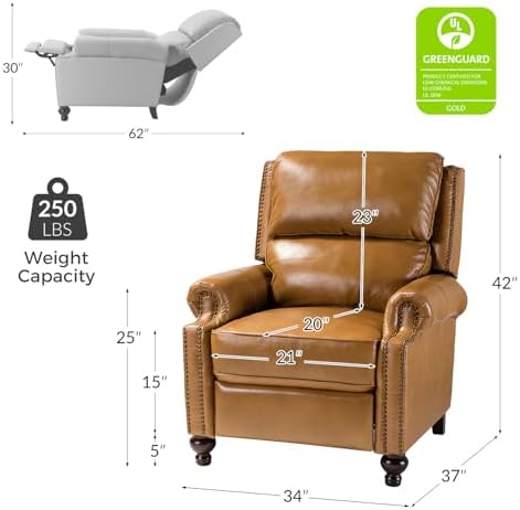HULALA HOME Genuine Leather Recliner Chair, Camel