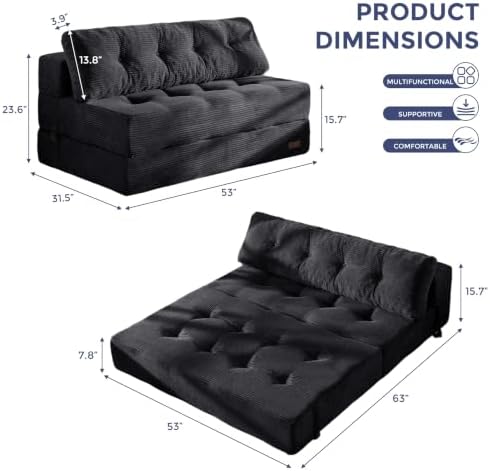 MAXYOYO Folding Sofa Bed, Convertible Chair Bed with Pillow