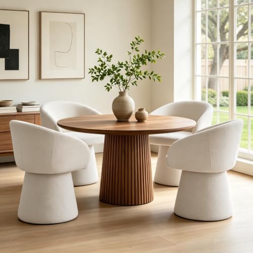 Swivel Barrel Dining Chairs Set of 4 with Back and Arm, Beige