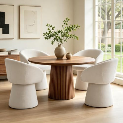 Swivel Barrel Dining Chairs Set of 4 with Back and Arm, Beige