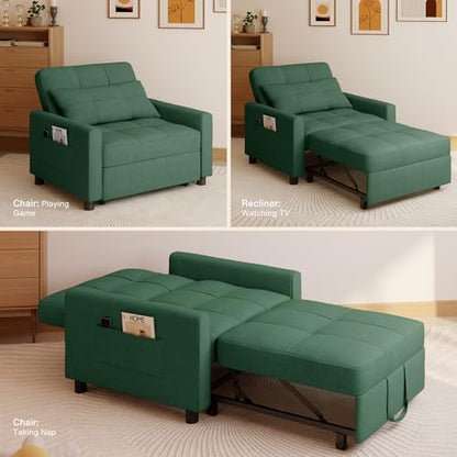 Aiho Convertible Sleeper Chair Sofa Bed with Adjustable Design, Green