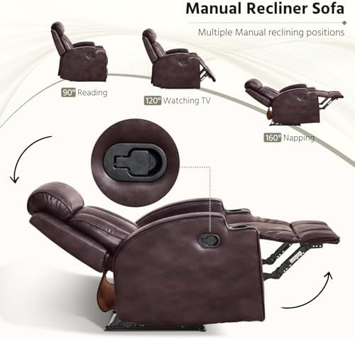 HAOMARKETS 2-Piece Manual Recliner Set, Premium Leather 2 Recliner Chair for Adults, Overstuffed Recliners with Cup Holders and Padded Backrest, Heavy Duty Reclining Sofa for Living Room, Dark Brown