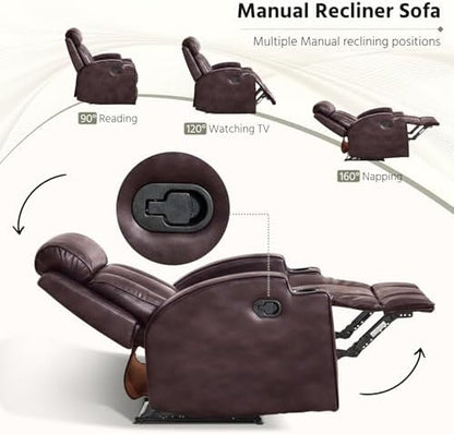 HAOMARKETS 2-Piece Manual Recliner Set, Premium Leather 2 Recliner Chair for Adults, Overstuffed Recliners with Cup Holders and Padded Backrest, Heavy Duty Reclining Sofa for Living Room, Dark Brown