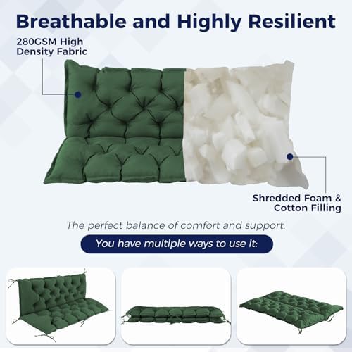 IASEAHK Porch Swing Cushions, 47×40×4 Inch, Waterproof, Forest Green