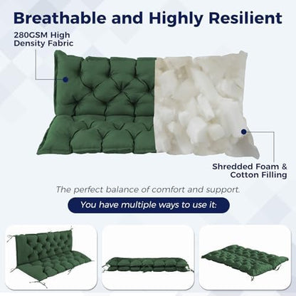 IASEAHK Porch Swing Cushions, 47×40×4 Inch, Waterproof, Forest Green