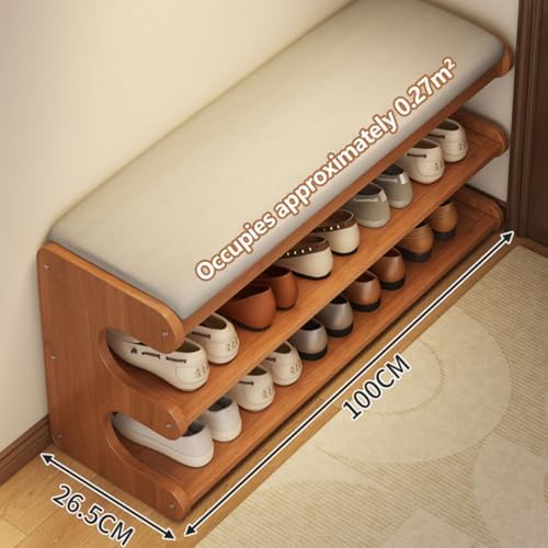 Flip Top Shoe Bench, 39 Inch Entryway Seat with Hidden Storage, Wooden Organizer for Hallway Closet, Space Saving Shoe Rack with Cushioned Seat