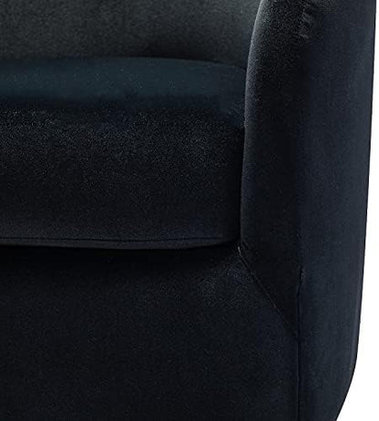HULALA HOME Swivel Accent Chair with Gold Metal Base, Contemporary Velvet Curved Swivel Barrel Chair, Upholstered Club Armchair, Leisure Single Sofa for Living Room, Nursery, Bedroom(Black)