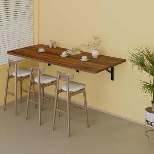 IAE 48x22in Floating Fold Desk,Wall-Mounted Folding Computer Table,Walnut