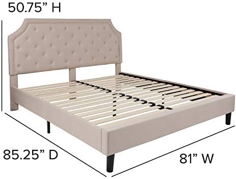 EMMA + OLIVER Beige King Tufted Wingback Platform Bed