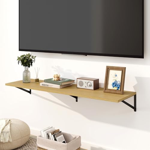 Floating Shelves for Wall, 12 Inch Deep Floating Shelves Set of 2, 48W x 12D Large Wall Shelf with Sturdy Metal Brackets for Living Room, Bathroom, Bedroom and Kitchen, Oak