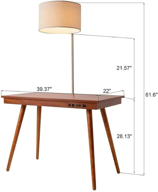 FENLO Future 39" Mid Century Desk for Home Office, Office Desk with USB Charging Station, Mid Century Modern Desk with Wireless Charging, USB, and USB-C Ports, Walnut