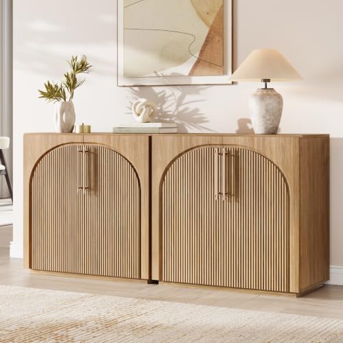 Buffet Cabinet with Storage, 63''W Sideboard, Natural Oak