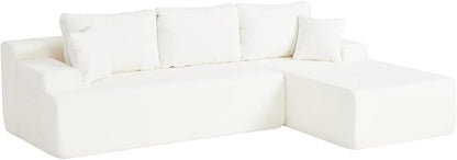 Hobestluk Modular Sectional Sofa Couches L-Shape Couch 3 Seat Modular Sofa Memory Foam Sectional Couches for Living Room, Cloud Couch with Oversized Chaise (White Smooth, 96", Right Hand Facing)