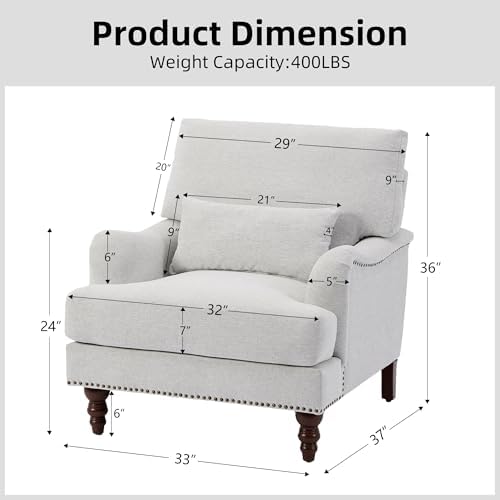 Accent Chair, Upholstered Armchair with Lumbar Pillow, Ash Gray