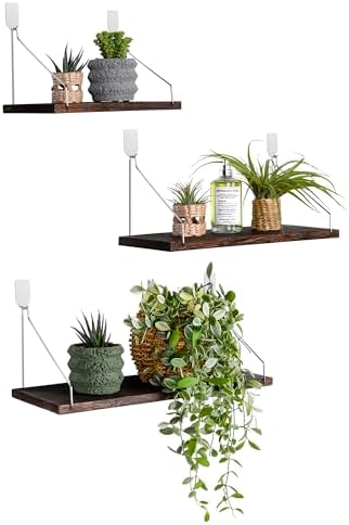 Floating Wall Shelves, Rustic Wood Wall Mounted Shelf Set of 3