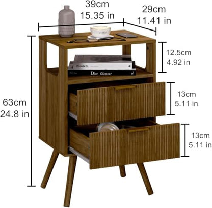Leomonio Fluted Nightstand, Modern Night Stand with 2 Drawer and Open Shelf