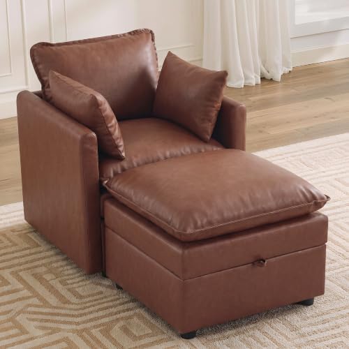 Modular Sectional Storage Sofa, 30" Single Sofa with Ottoman, Pu Brown