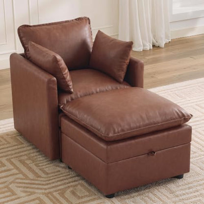 Modular Sectional Storage Sofa, 30" Single Sofa with Ottoman, Pu Brown