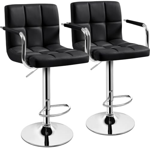 Yaheetech Bar Stools Set of 2, Swivel with Backs, Adjustable Height, Black