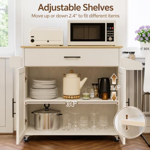 IRONCK Kitchen Island Table on Wheels with Drop Leaf, 47.25" Wide White