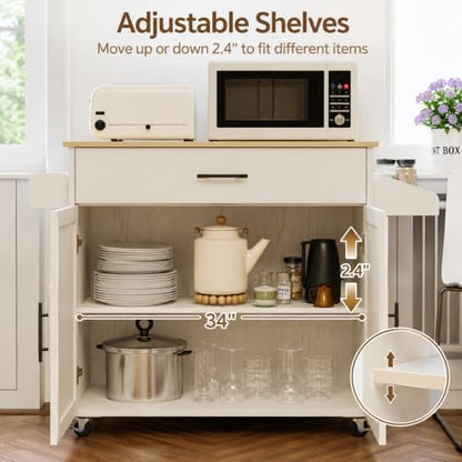 IRONCK Kitchen Island Table on Wheels with Drop Leaf, 47.25" Wide White