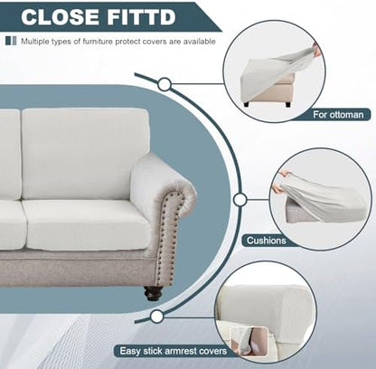UNBBRRL Seat Cushion Cover and Back Covers for Corner Sofa Stretch Jacquard, Non Slip L Shaped Sofa Slipcover with Storage Ottoman, Sectional Couch Cover for Chaise Lounge (White,16 x 63 x 6”)