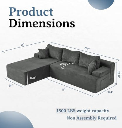 Fond&Found Modular Sectional Sofa Boneless Cloud Couch with Corduroy Cover
